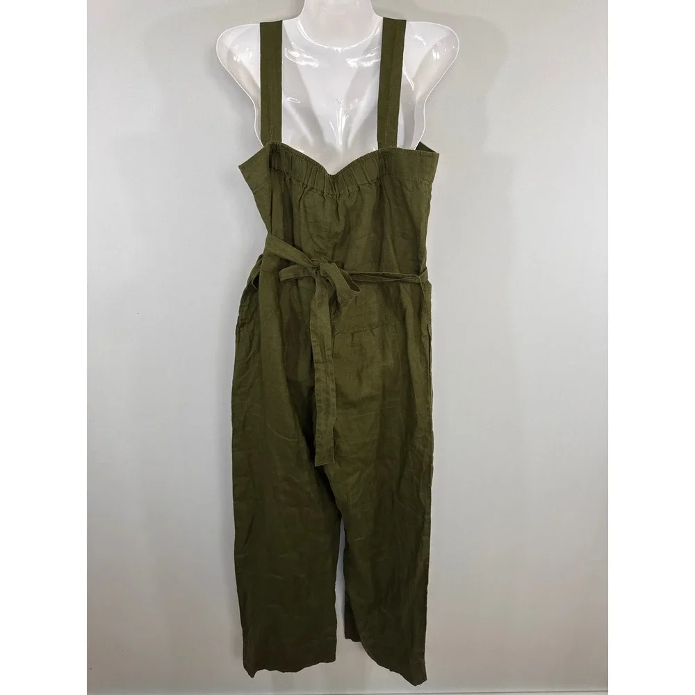 Quince Olive Green 100% Linen Wide Leg Jumpsuit Womens Small NWT Sustainable